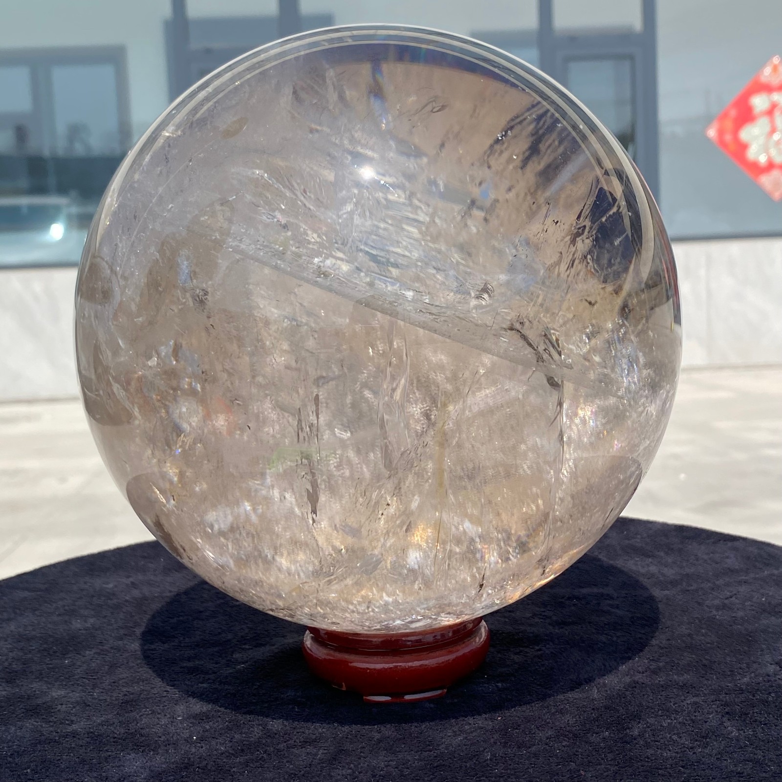 23LB Natural Rainbow Green Ghost Quartz Sphere Energy Crystal Ball Reiki +Stand