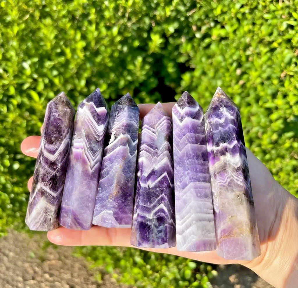 3.15″ Chevron Amethyst Crystal Tower Point Wand Crystal Obelisk Mineral Specimen