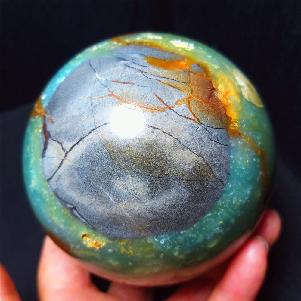 1008g Natural Polishing Amazon Agate Chalcopyrite Symbiotic Crystal Ball A4935