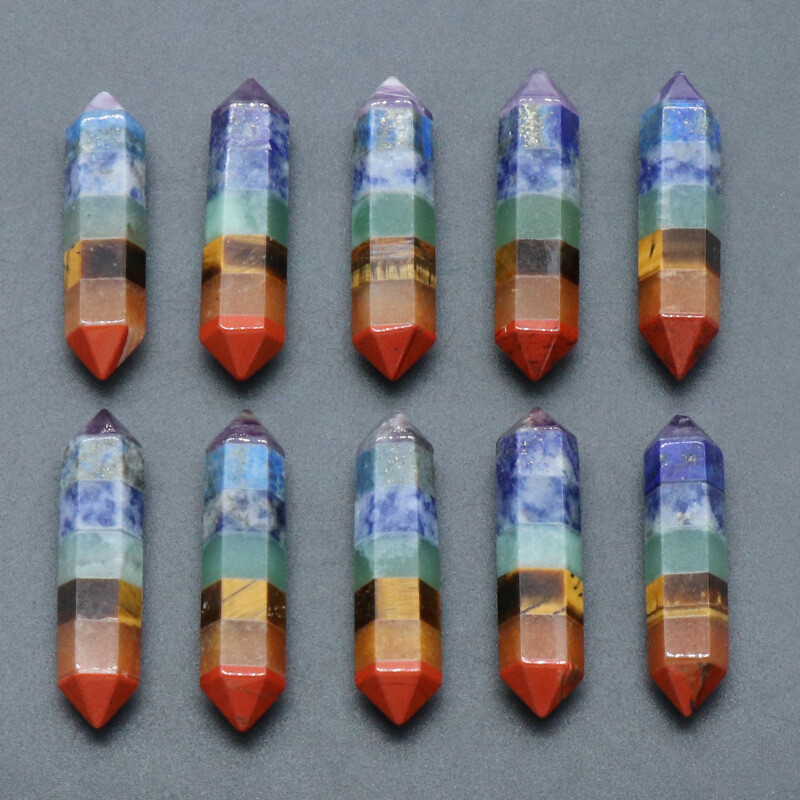 10pcs 7 Chakra Natural Stone Hexagonal Pointed Pendant Healing Reiki No Hole