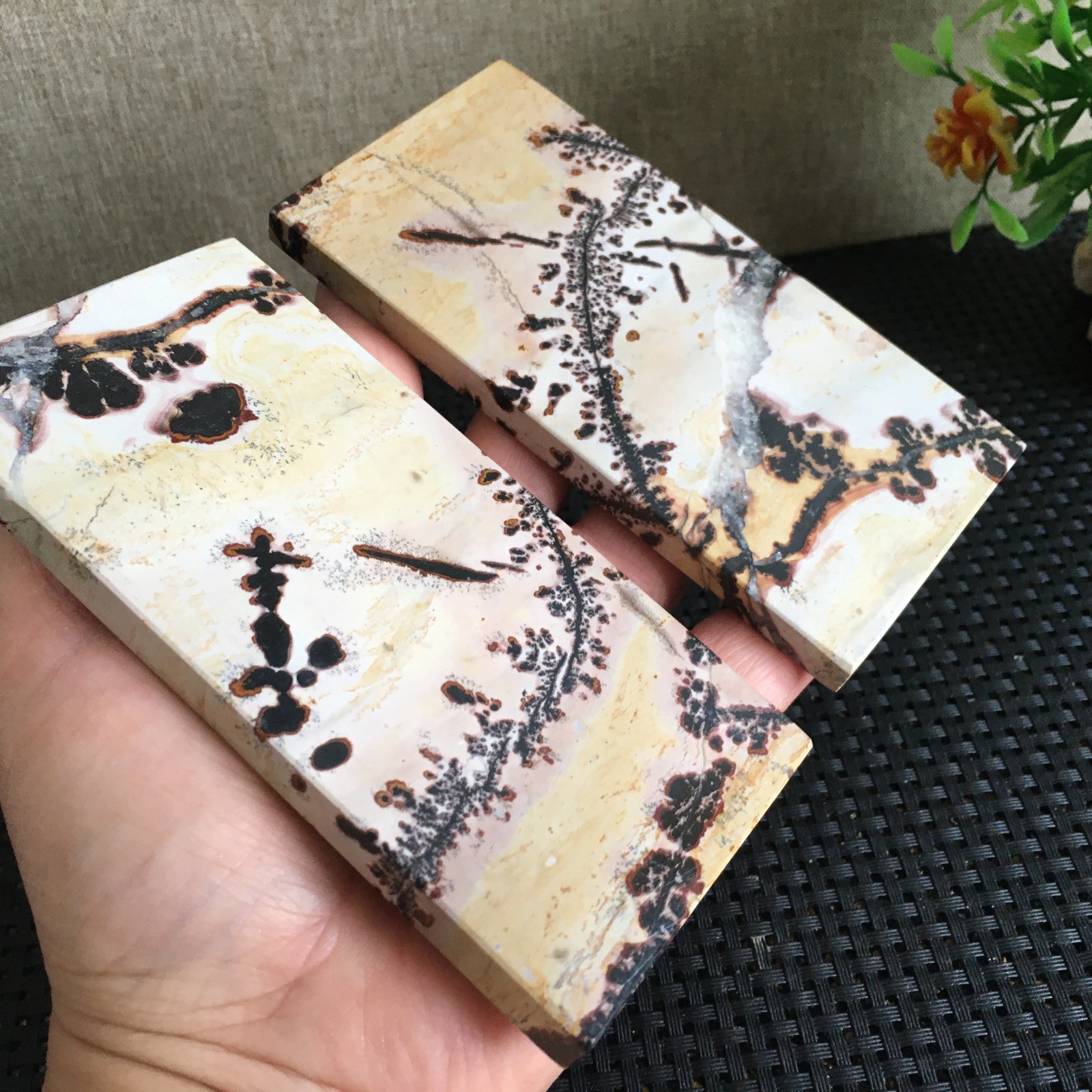 316g 2pc Natural Chinese formation Ink painting scenery Stone specimen fb1591