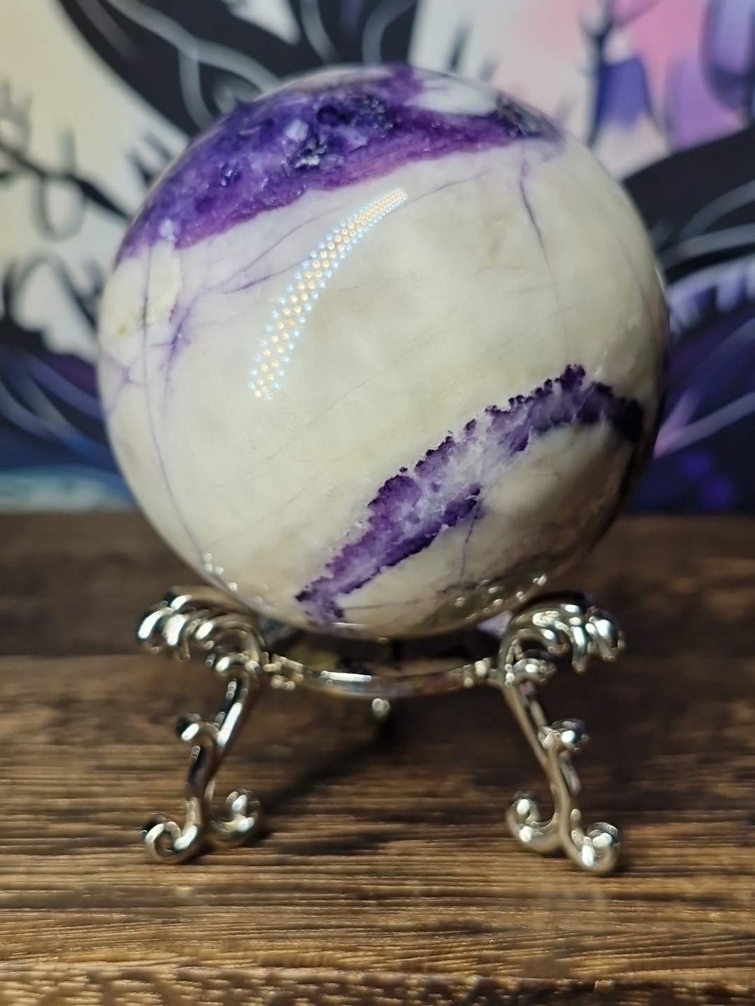 Beautiful Rare Bertrandrite Crystal Sphere 60mm 316g & Stand