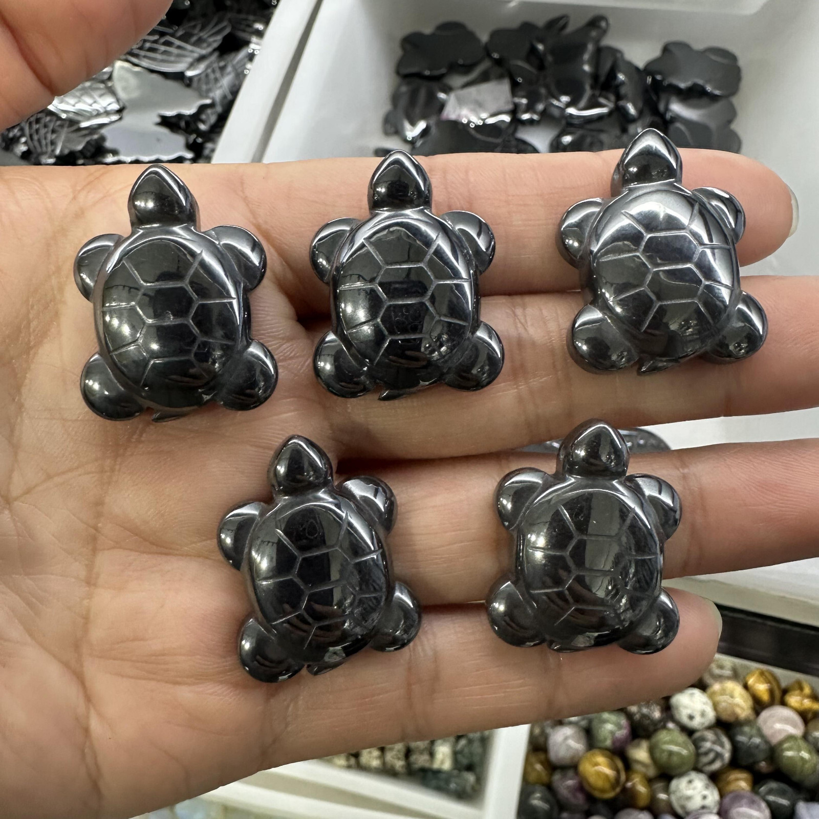 5pc Natural Hematite quartz carved sea turtle skull reiki healing