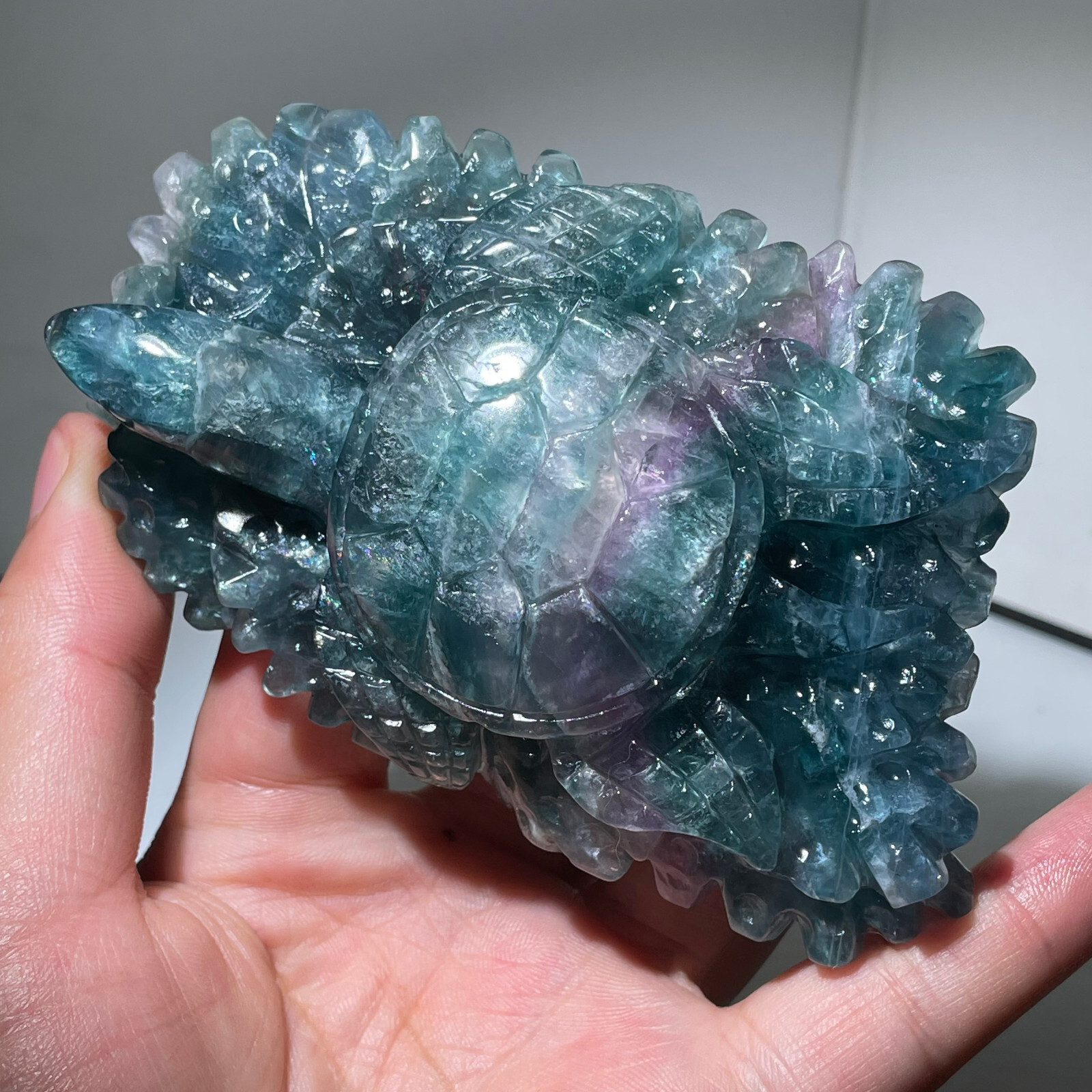 280g Natural Color fluorite Quartz Crystal sea turtle Skull Reiki Healing Gift