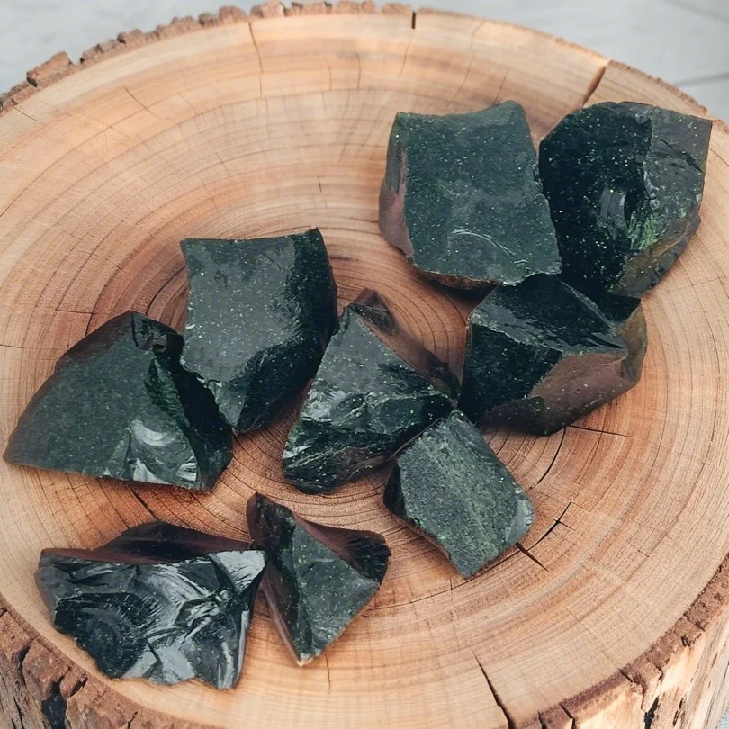 3Pcs Raw Rough Green Goldstone Healing Crystal Rock Mineral Specimen Home Decor