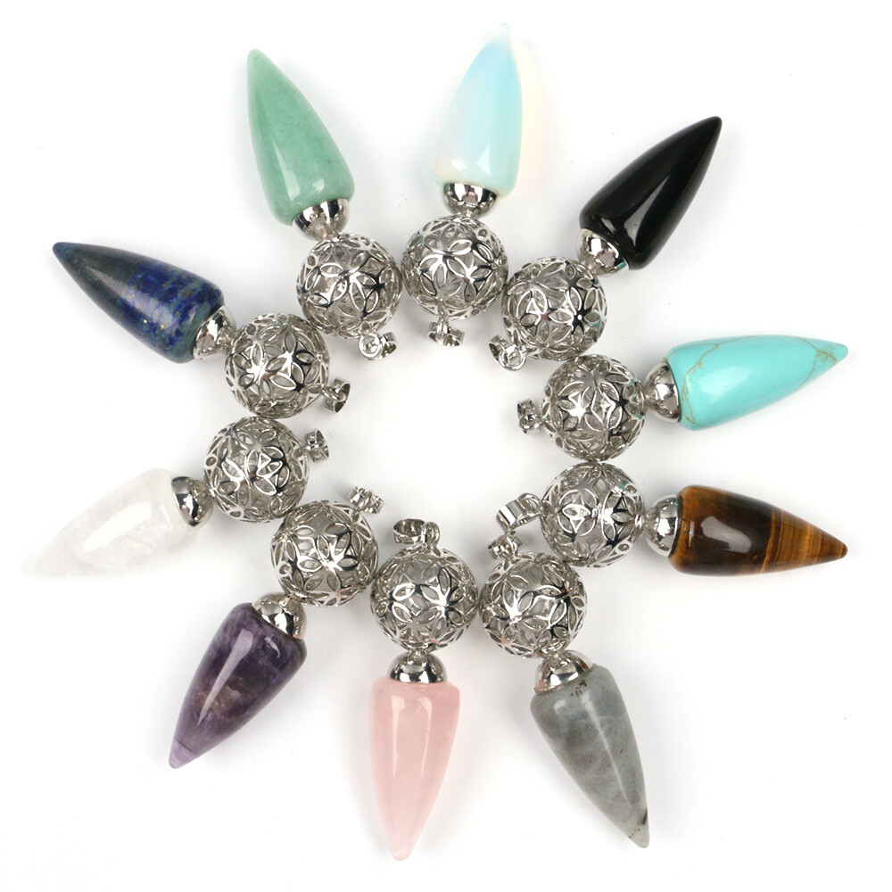 10pcs Silver Chain Vary Gems Bullet Cone Crystal Chakra Pendulum Metal Dowsing