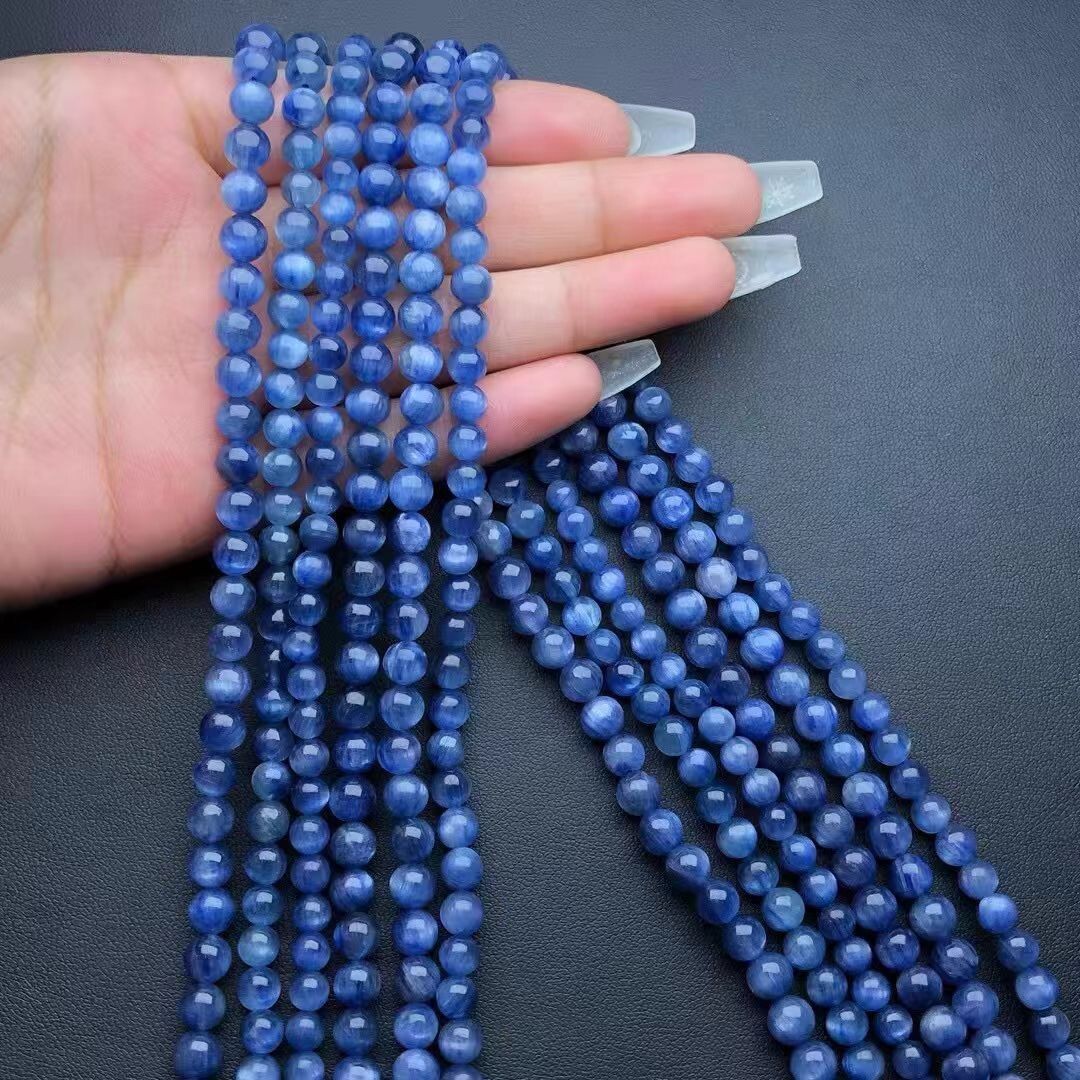 Natural Ice-Type Blue Kyanite Cat’s Eye Strand Buddhist Mala Bracelet