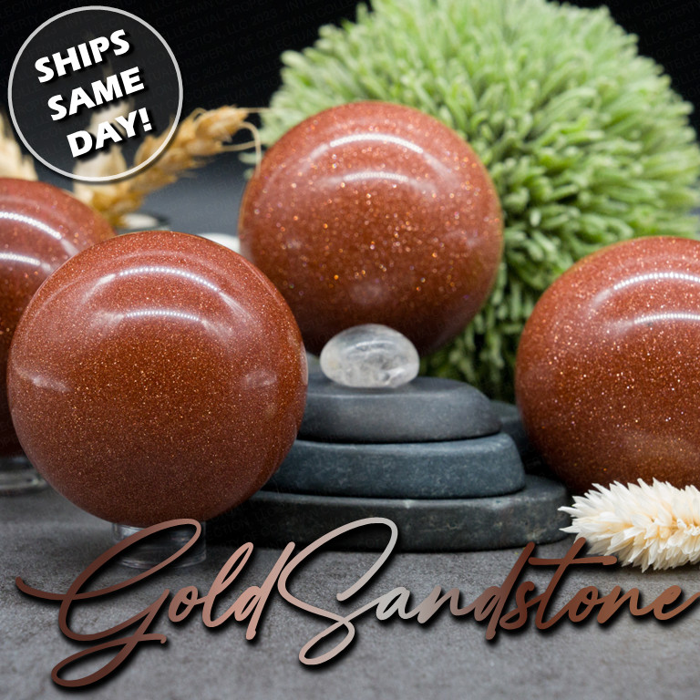 Gold Sandstone Sphere Crystal Decor Spiritual Energy Stone Home Altar Goldstone