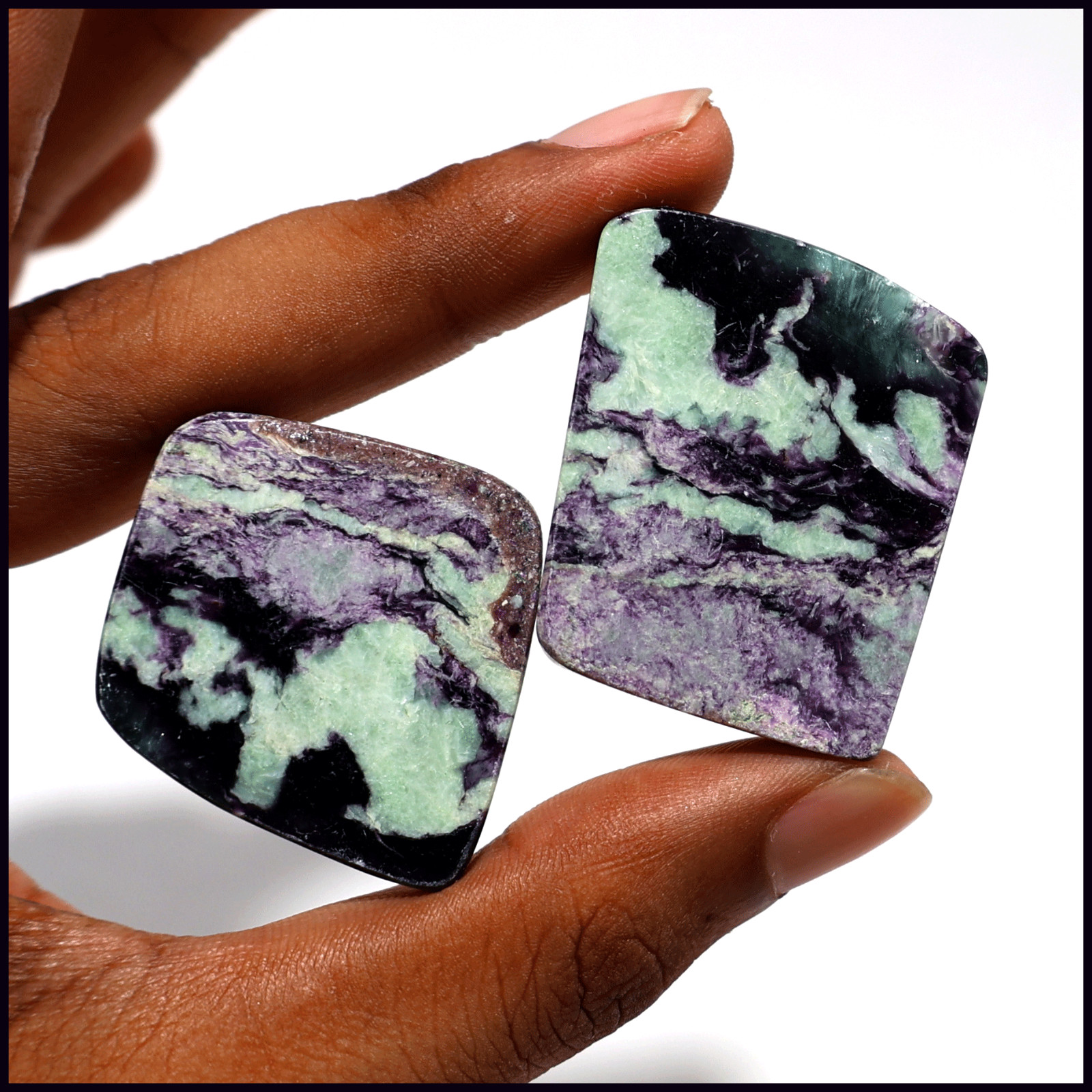 Mystic Flow~ 2 PC Natural Kammererite Polished Rare Crystal Palmstone Slabs Duo