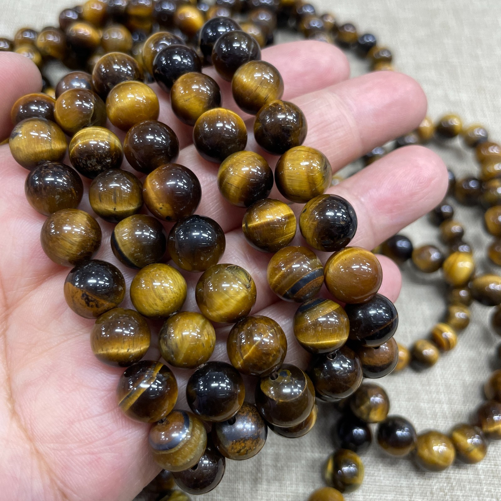 10mm 10pcs Yellow Tiger’s Eye stone Bead Bracelet Gemstone Crystal Bracelet