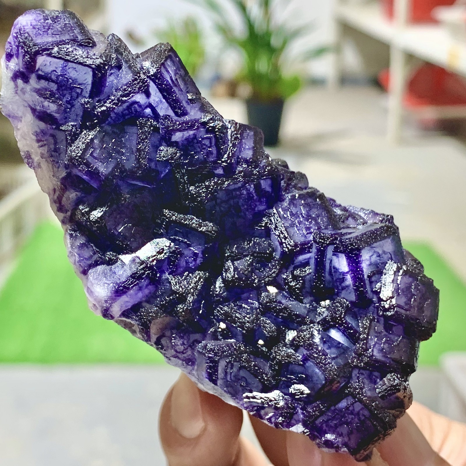 211G Inner Mongolia Natural Fluorite Purple Edged Cube Crystal Mineral Specimen