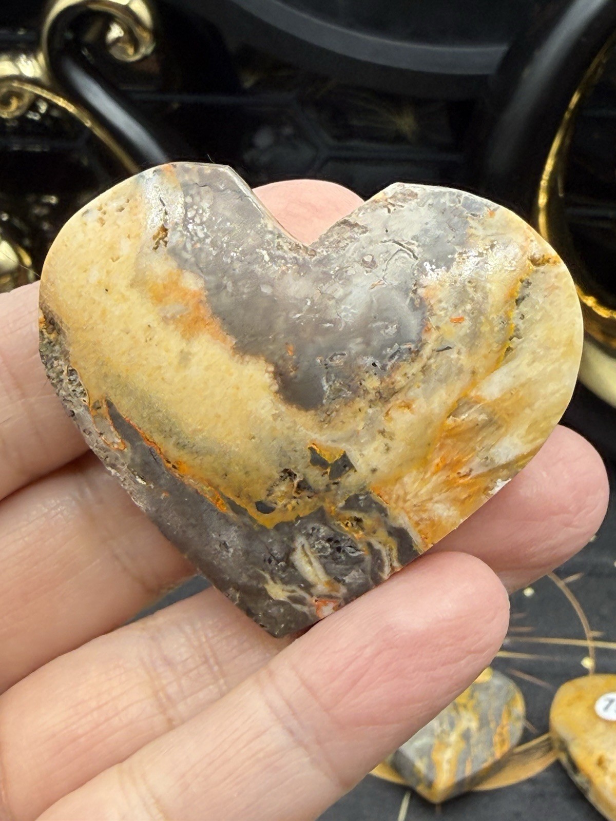 Natural Bumblebee Jasper Carved Hearts Palmstone Druze vugs raw Free shipping