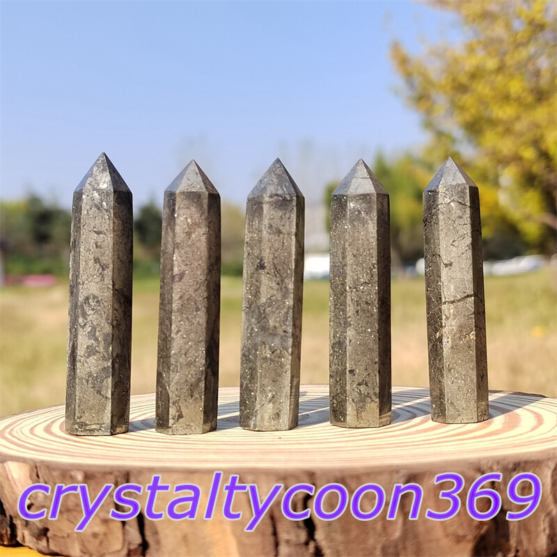5pcs Natural Pyrite Wand Quartz Crystal Obelisk Point Tower Healing 5.5cm