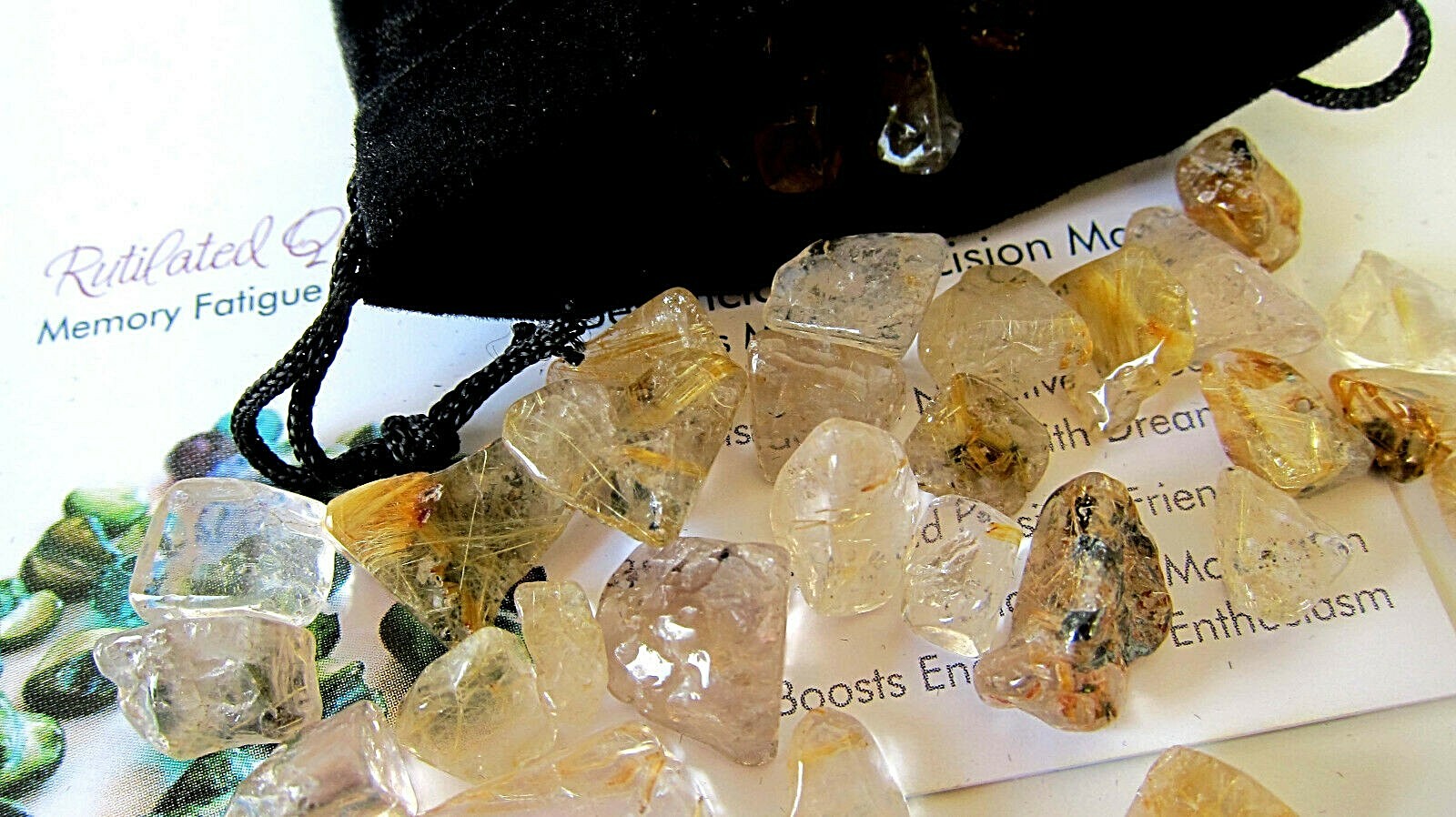 Rutilated Quartz Chips 2oz Reiki Healing Crystals High Vibration Protection