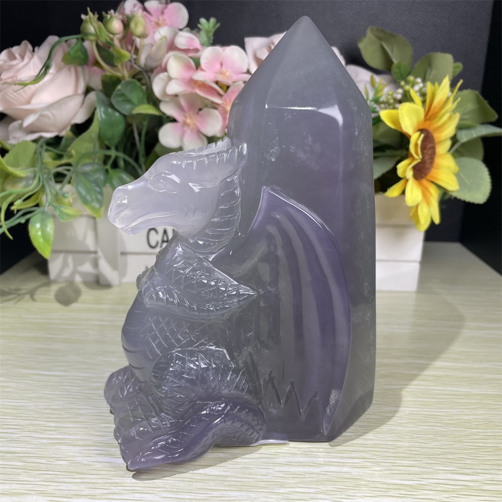 4.7LB 6.6″ Natural Rainbow Fluorite Dragon Figurine Quartz Crystal Carving Gift