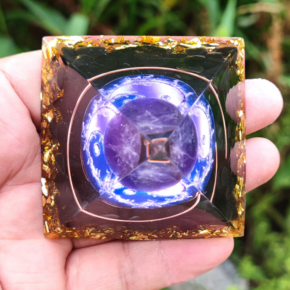 2Pc Amethyst Crystal Sphere Orgonite Pyramid Obsidian Chakra Energy Orgone Stone