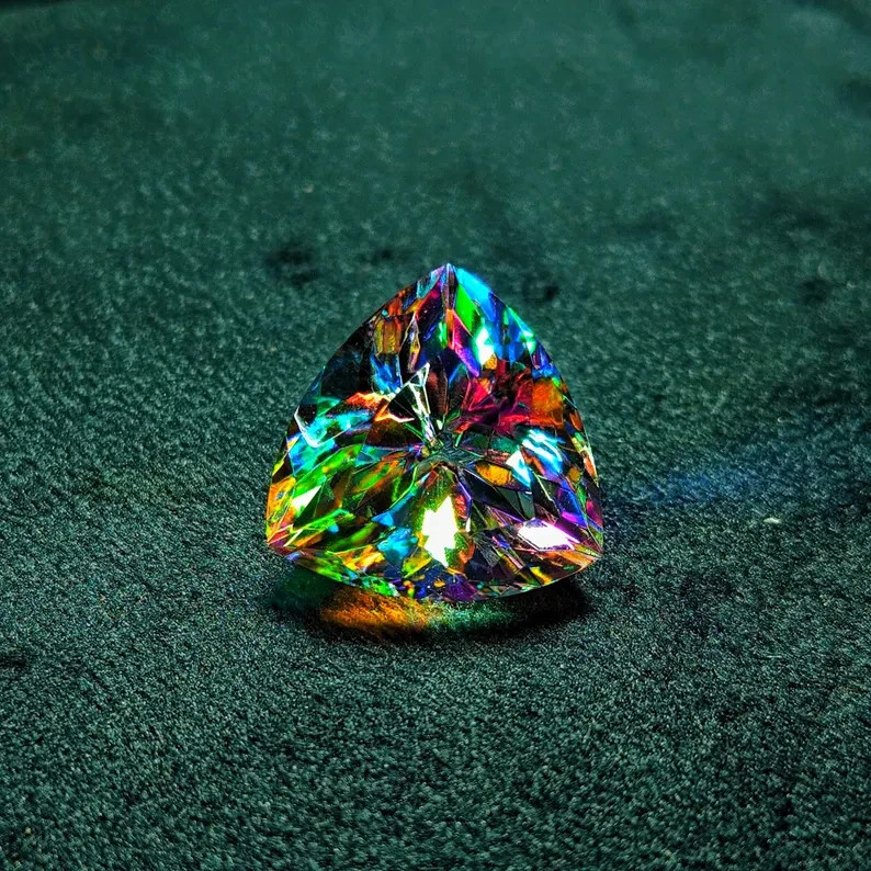 AAA 70.2 Ct+ Natural Rainbow Mystic Topaz Trillion Cut Loose Gemstone Certified