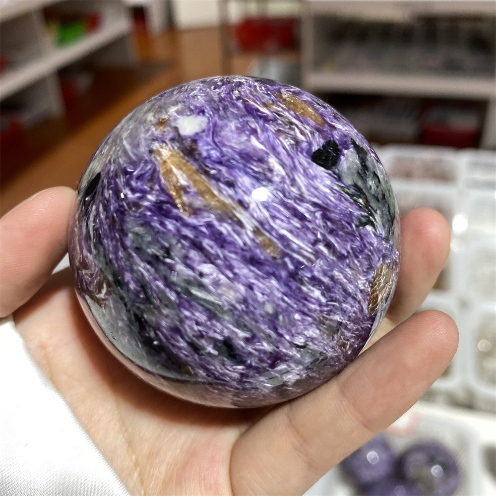 2LB 2.3″ Natural Lot 3pcs Charoite Spheres Crystal Reiki Heal Ball Quartz Decor