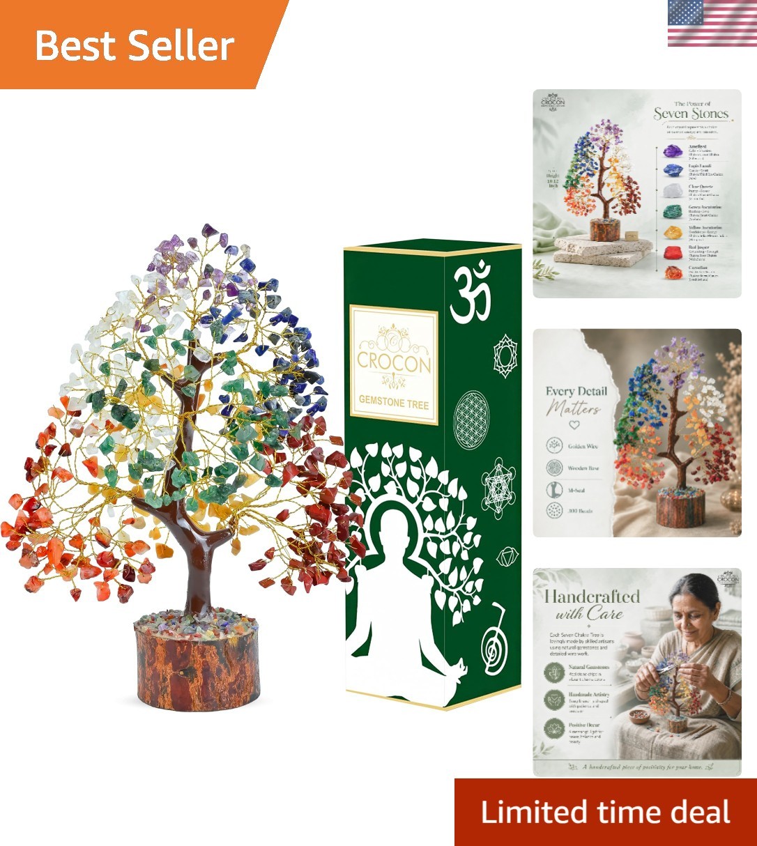 Natural 7 Chakra Crystal Tree of Life – 10-12 Inch Positive Energy Home Decor