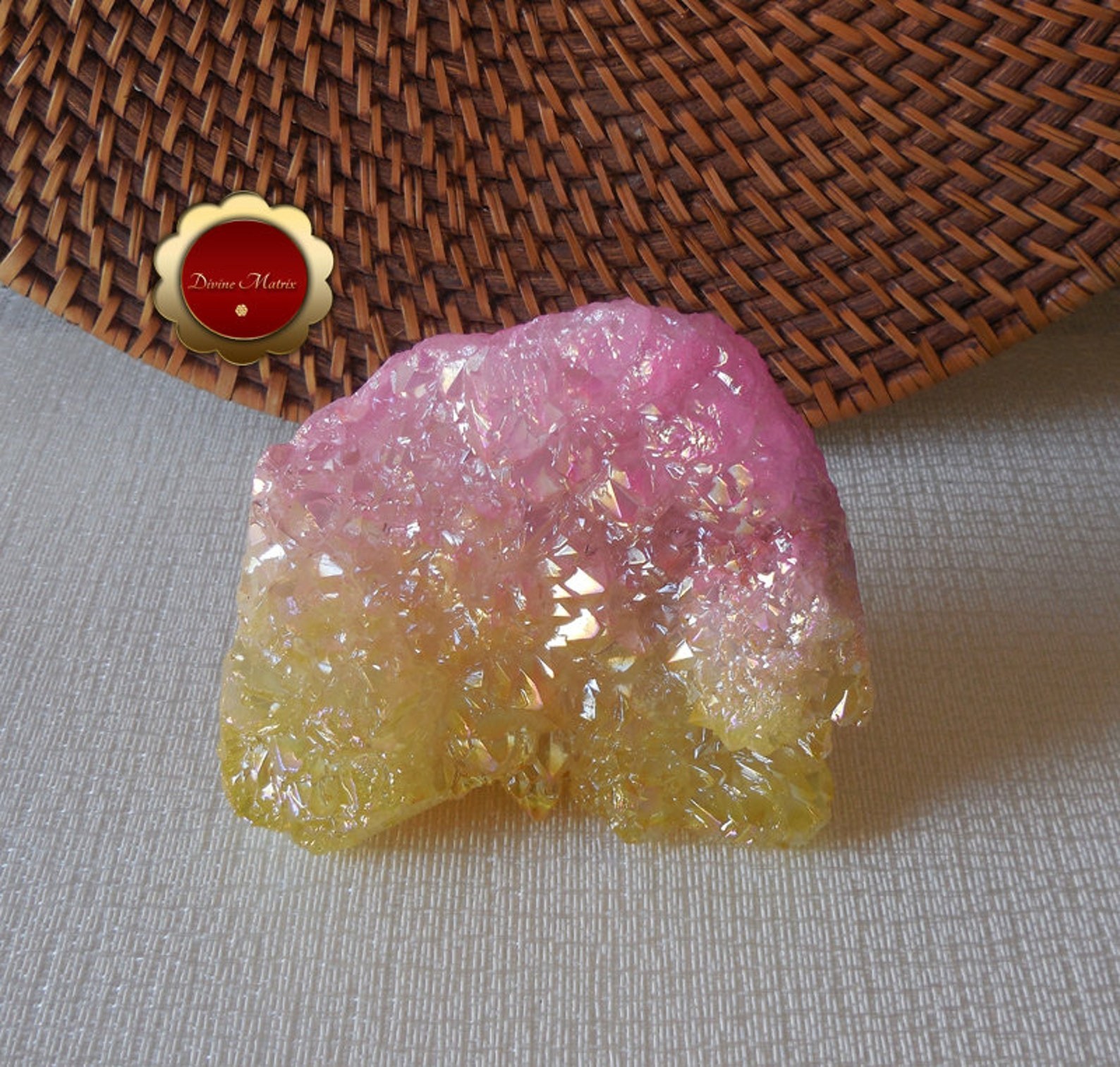 Large Aura Cluster, Pink & Yellow Crystal Cluster, Iridescent Decorative Stone