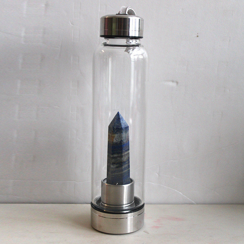 Natural Lapis Lazuli Quartz Crystal Elixir Water Bottle Rock Stone Wand Healing
