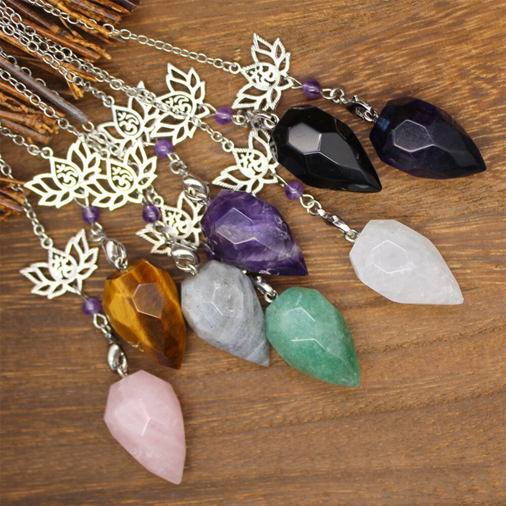 1pc Chakra Quartz Drop Faceted Gem Pendulum Crystal Pendant Energy Reiki Amulet