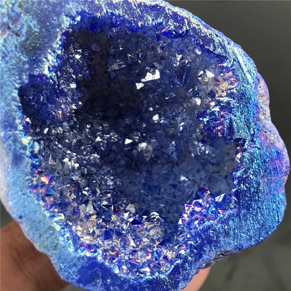 1pc Titanium Agate geode cluster rainbow natural quartz crystal mineral reiki