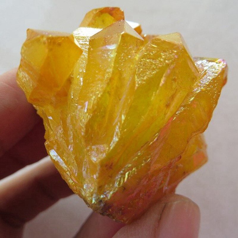 5Pcs Natural Angel Aura Yellow Titanium Gemstone Quartz Crystal Cluster Specimen