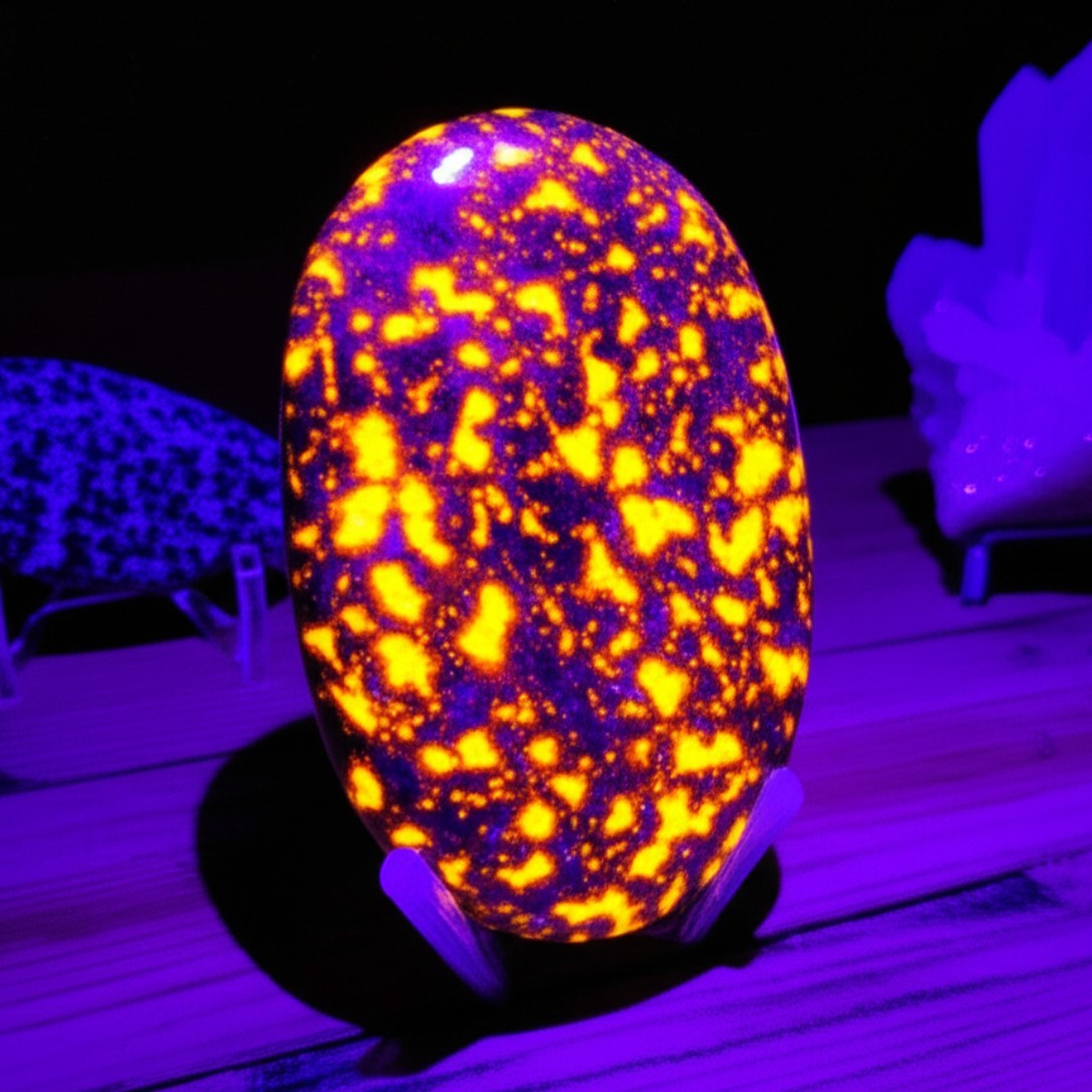 Genuine Yooperlite Palm Stone Tumbled Gem Crystal UV Reactive Healing Decor Gift