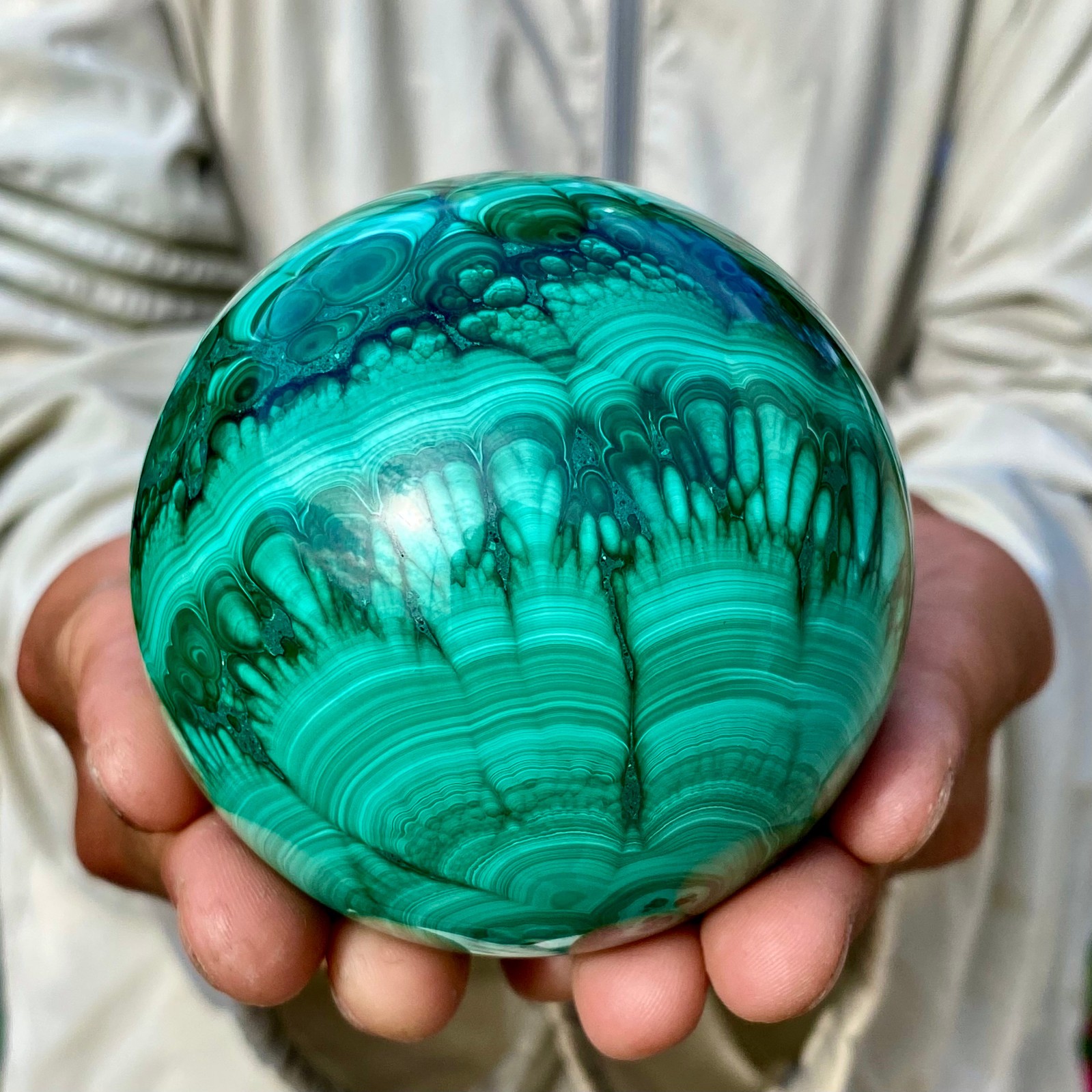 1.89LB Rare Natural Malachite quartz hand Carved sphere Crystal Healing