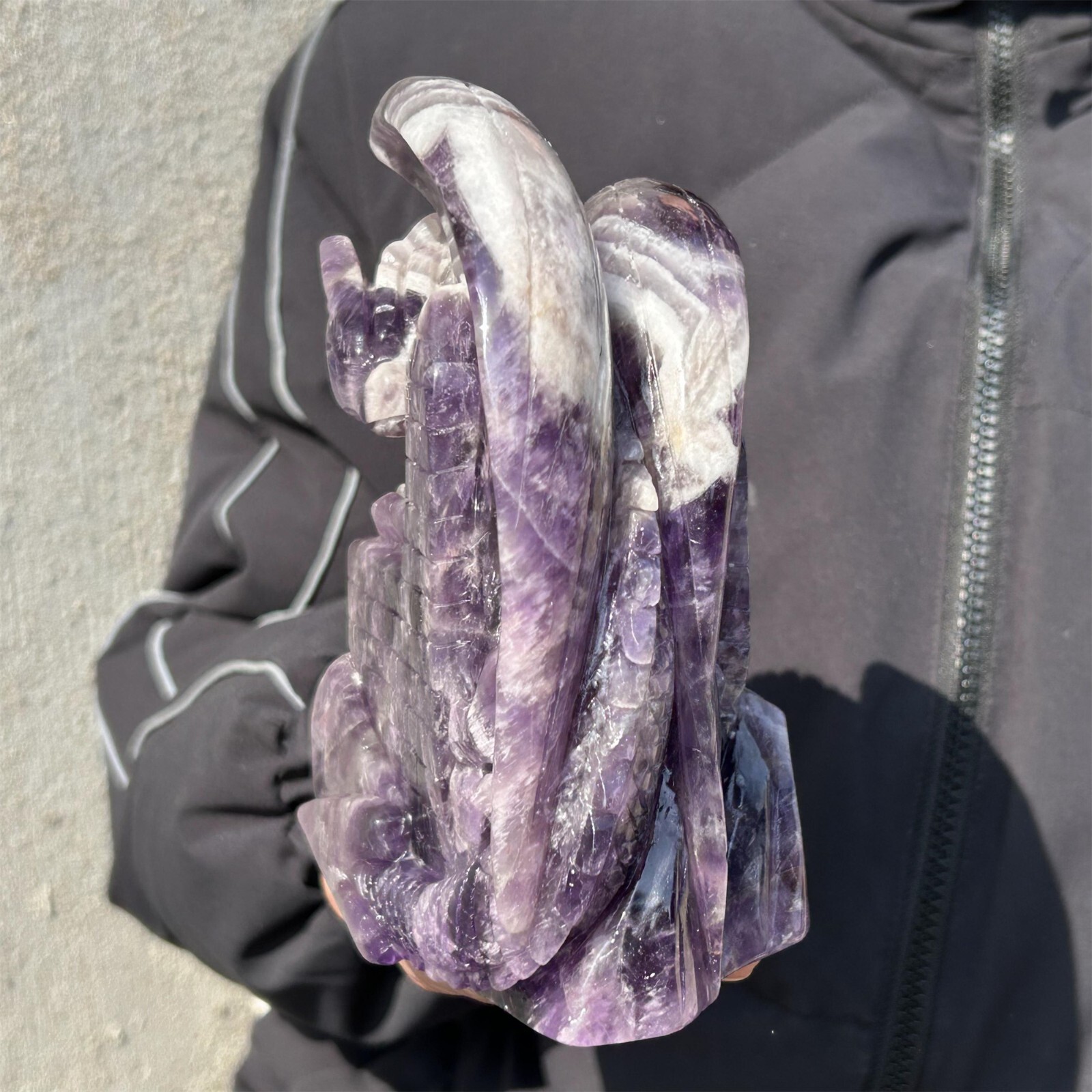 1.74kg Natural dreamy amethyst Quartz hand Carved Dragon Castle crystal Reiki
