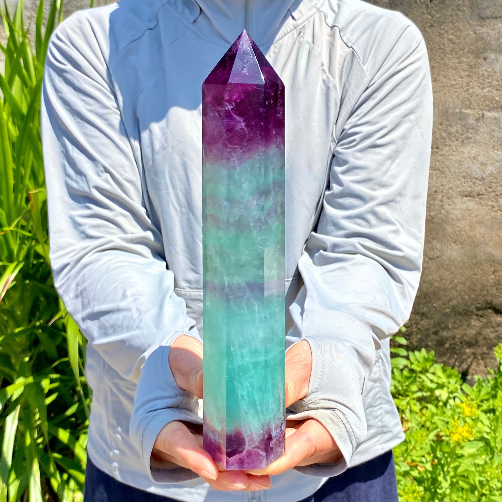 2.42LB Large Natural colored fluorite crystal column obelisk healing specimen