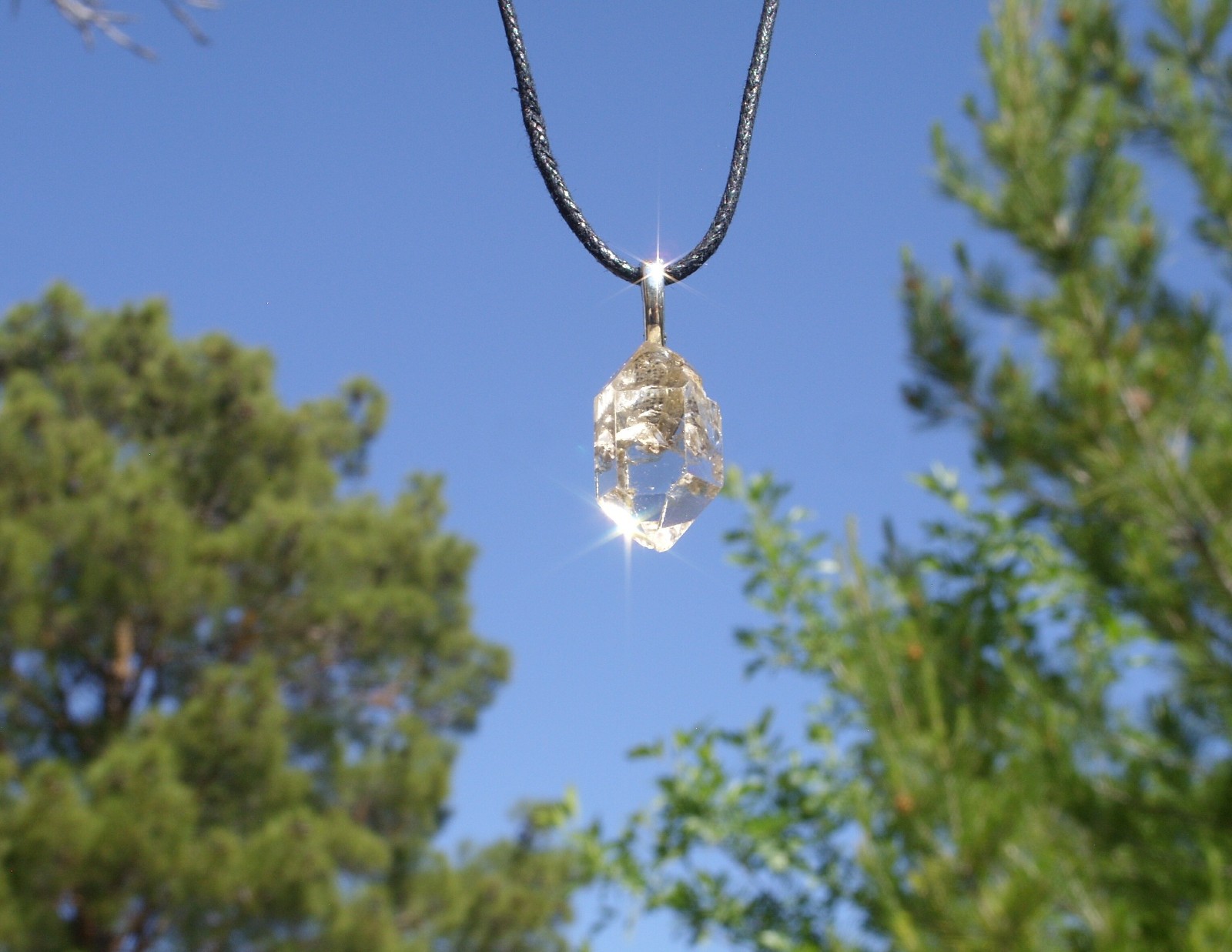 Tibetan Quartz Crystal Point Free Form Stone Pendant Necklace Double Terminated
