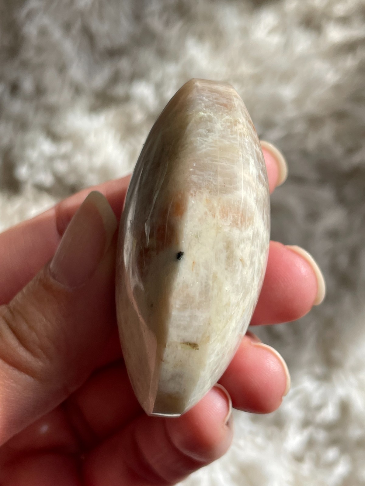 Rainbow Moonstone with Sunstone Palmstone, Medium – Light Flashes (MT)