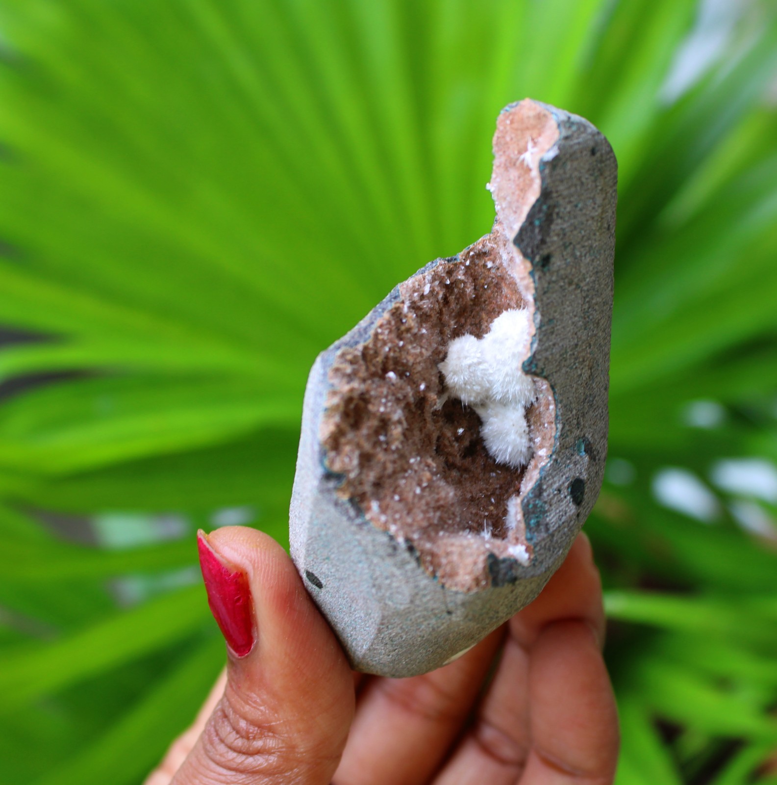 Okenite Ball In Brown Heulandite Geode Natural Mineral Specimen #M77
