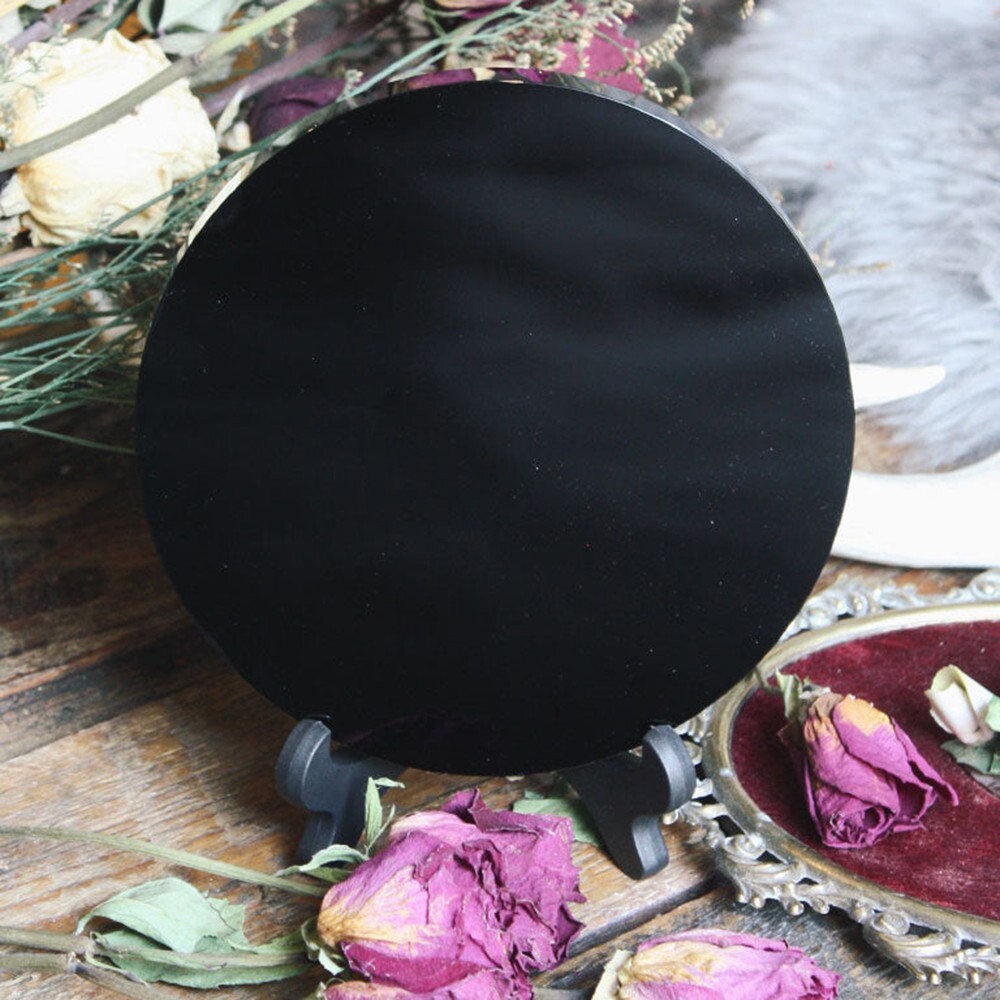 Natural Obsidian Mirror Black Crystal Scrying Plate Specimen Minerals Decoration