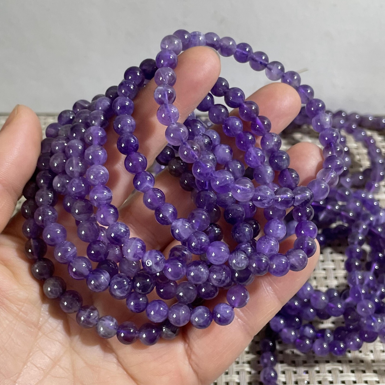 Wholesale 5Pcs Natural amethyst gem stone 6mm Quartz Crystal Stretch Bracelet