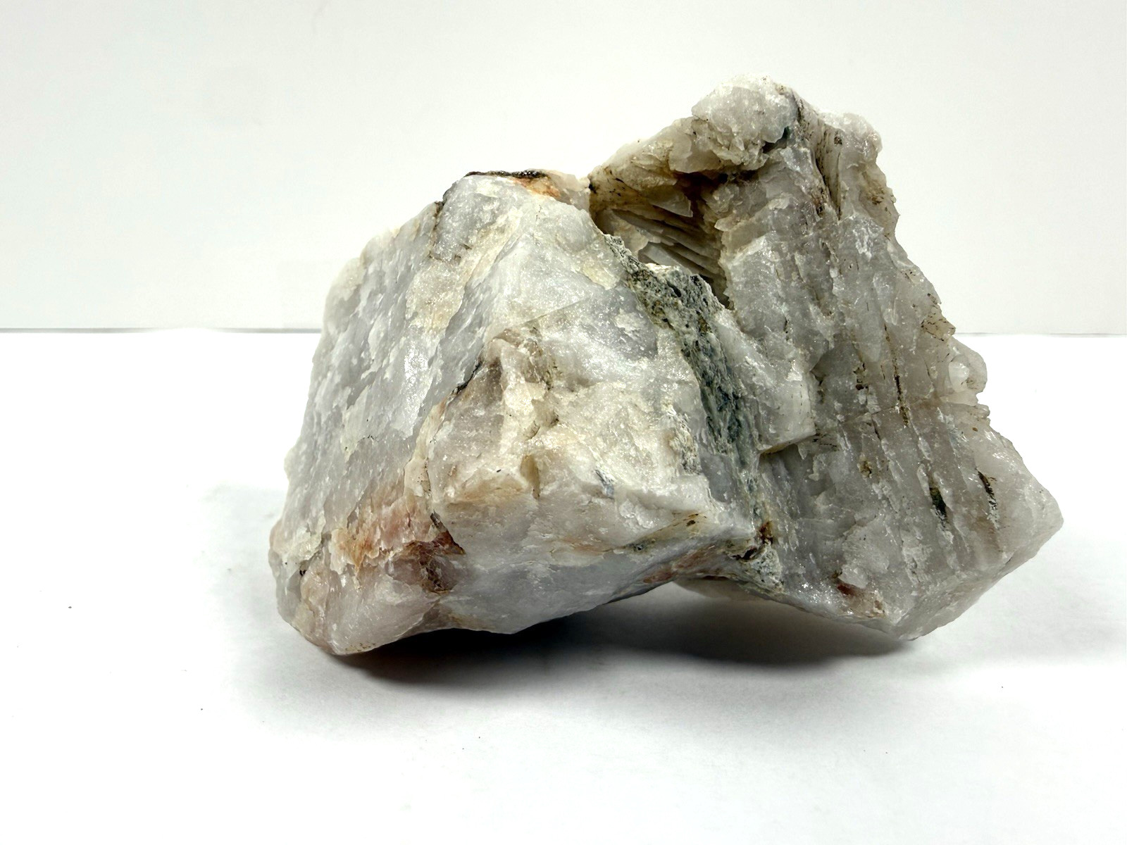 Natural White Quartz Feldspar Mineral Specimen Dark Inclusions 289g