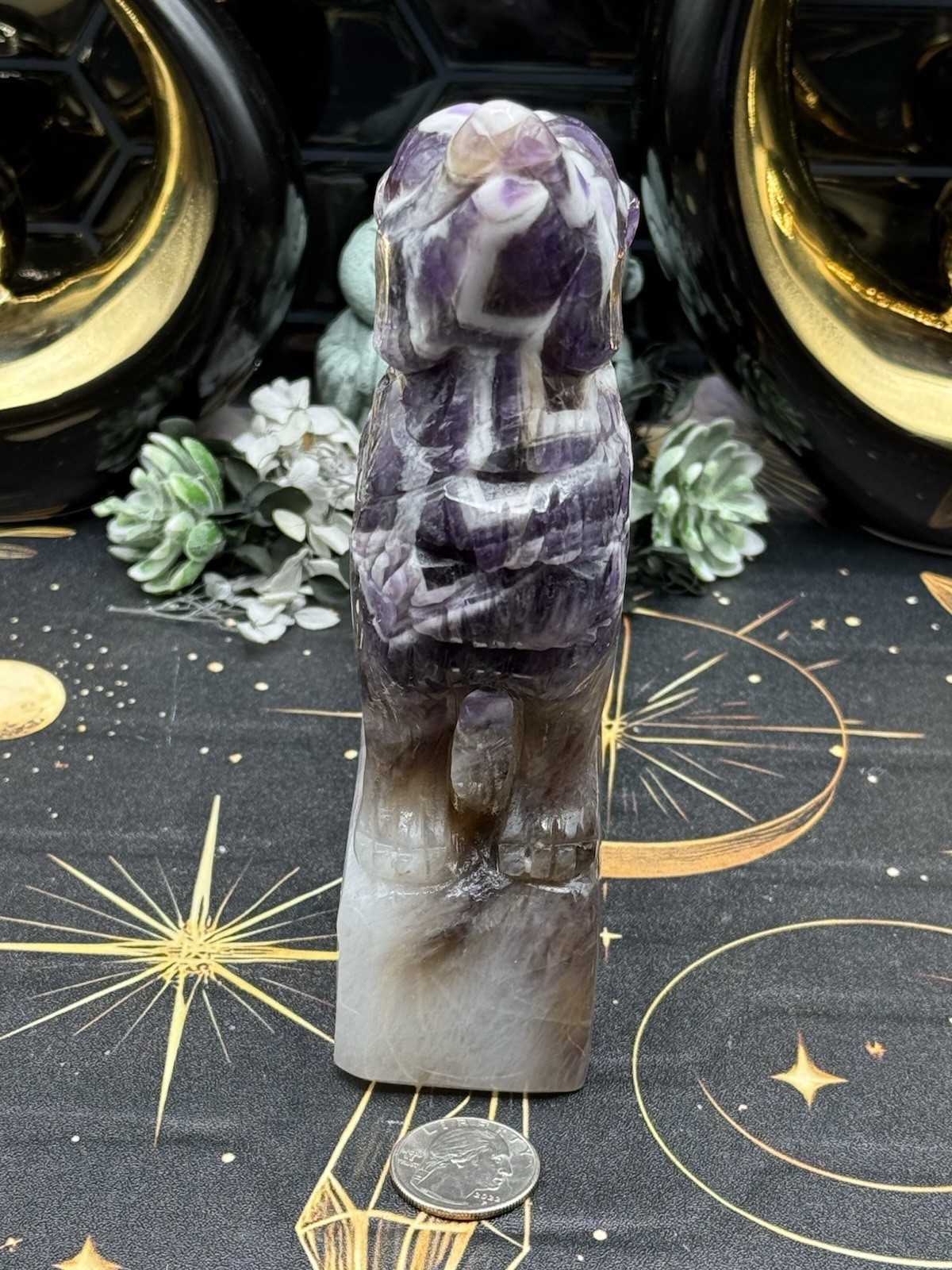 Natural Chevron Amethyst “Dream Amethyst” Carved Wolf 2.7lbs! Free shipping!