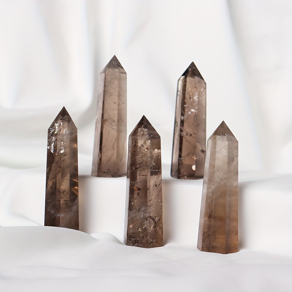 Natural Smoky Quartz Tower Single Point Crystal Wand Obelisk Crystal Home Decor