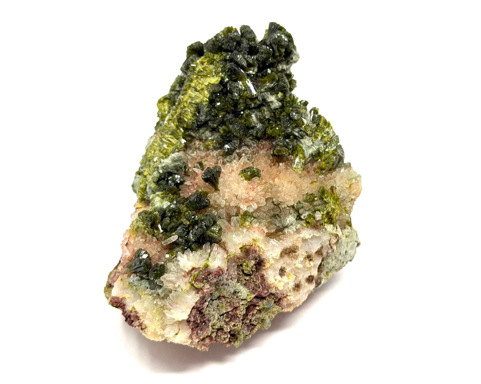 Natural Epidote with Quartz Crystal Clusters – Fairy Forest Quartz Minerals