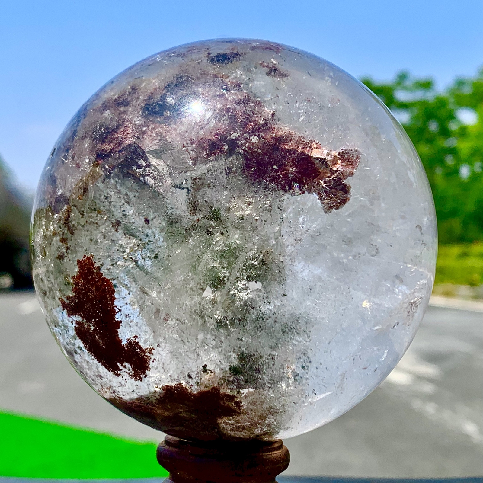 1.92LB Natural Green garden ghost Quartz Ball Crystal Sphere Mineral Specimen
