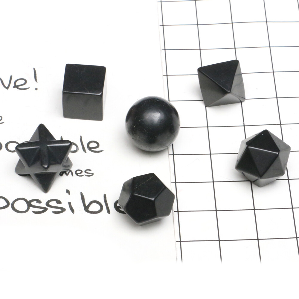 Geometry Shungite Sacred Gemstone Black Platonic Solids Stone EMF Antique Set