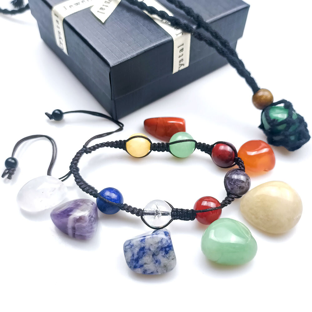 7 Chakra Stone Bracelet Reiki Healing Crystal Natural Gemstone Braided Rope AJ##