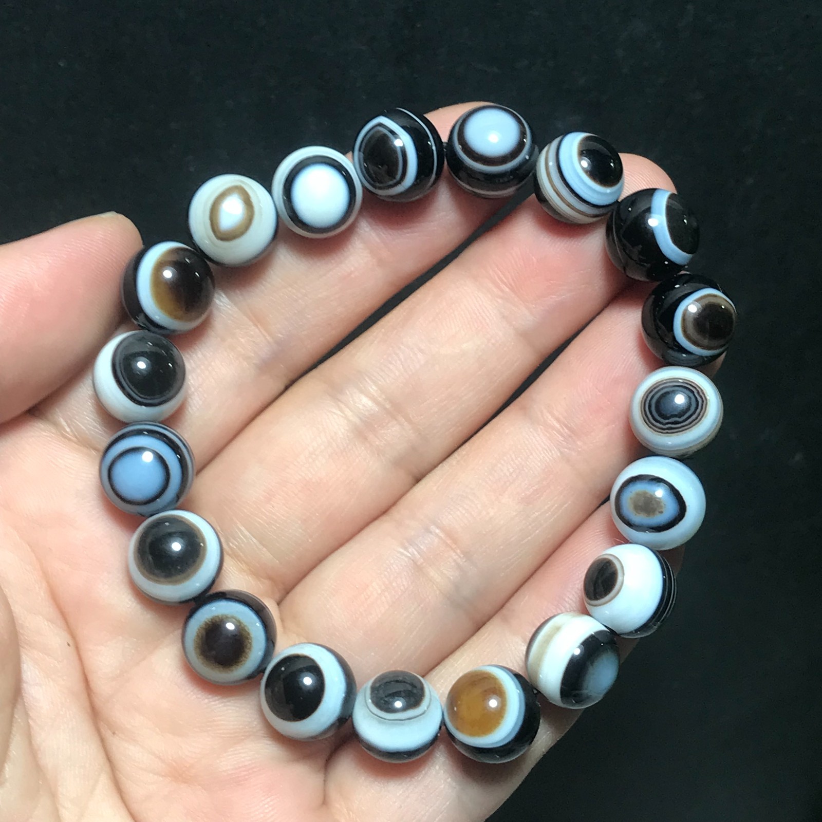 10pcs 10mm Natural Black Crazy Lace Silk Ribbon agate eye Elastic rope bracelet