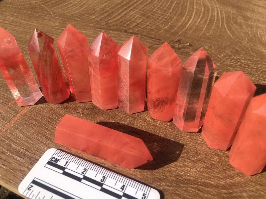 10pcs Mini 1.75” Red Smelting Quartz Crystal Point Obelisk Wands Tower