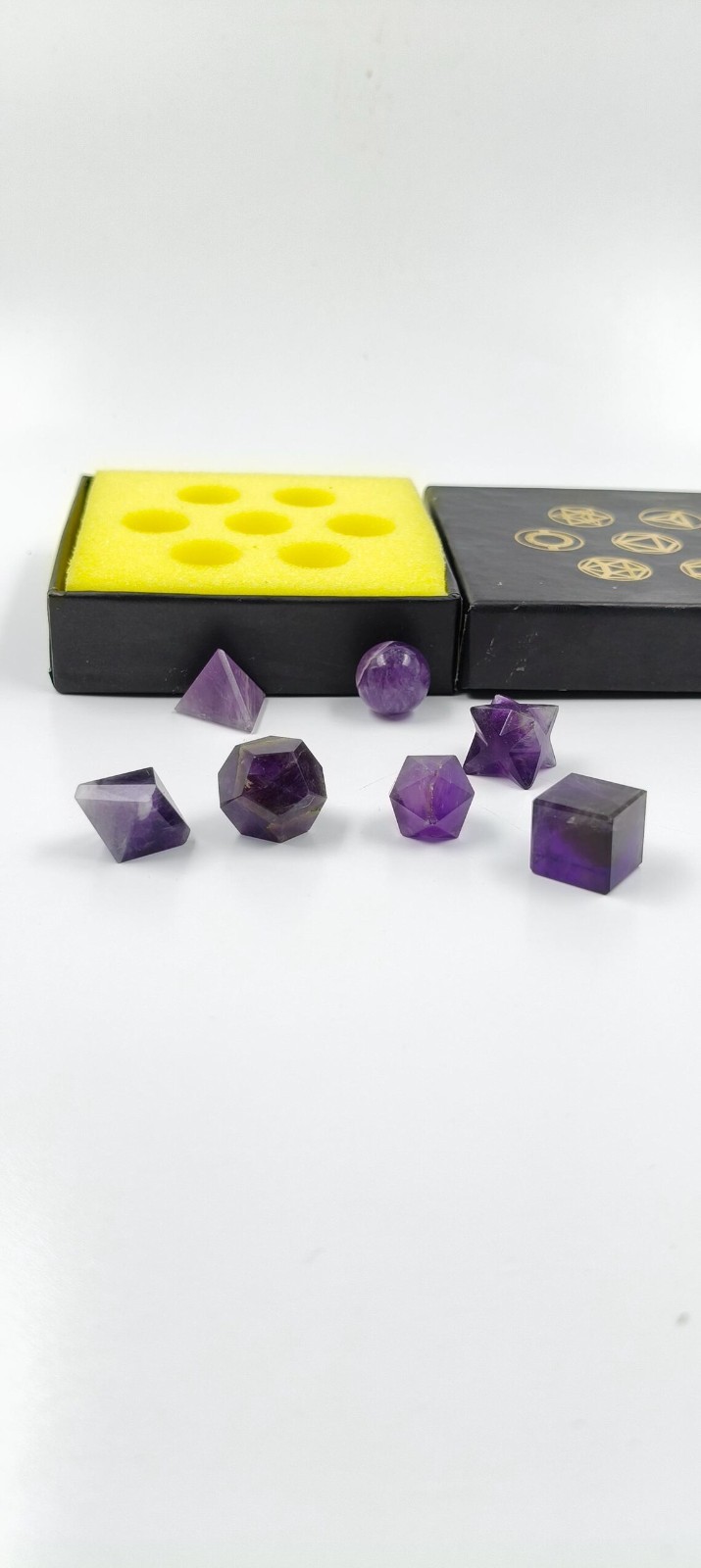 Amethyst 7 Platonic Solids Sacred Geometry Crystal Reiki Set Healing Crystals