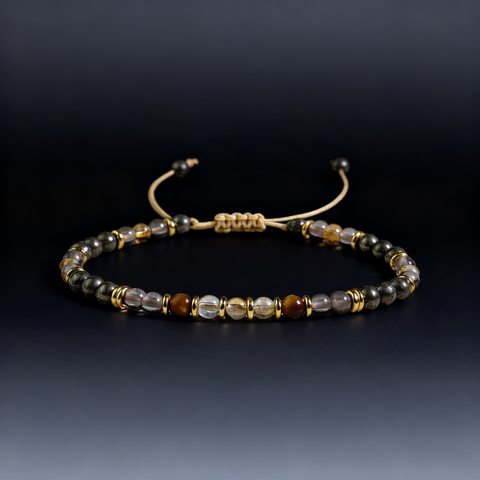 Natural Gemstone Healing Bracelet, Citrine Smoky Quartz Tiger Eye Pyrite, Energy
