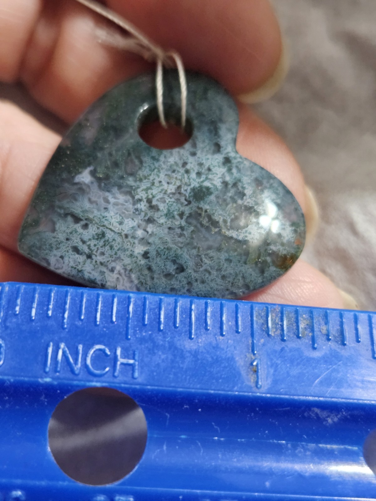 Moss Agate Heart 1 ” L Necklace 18″ Adjustable Cord