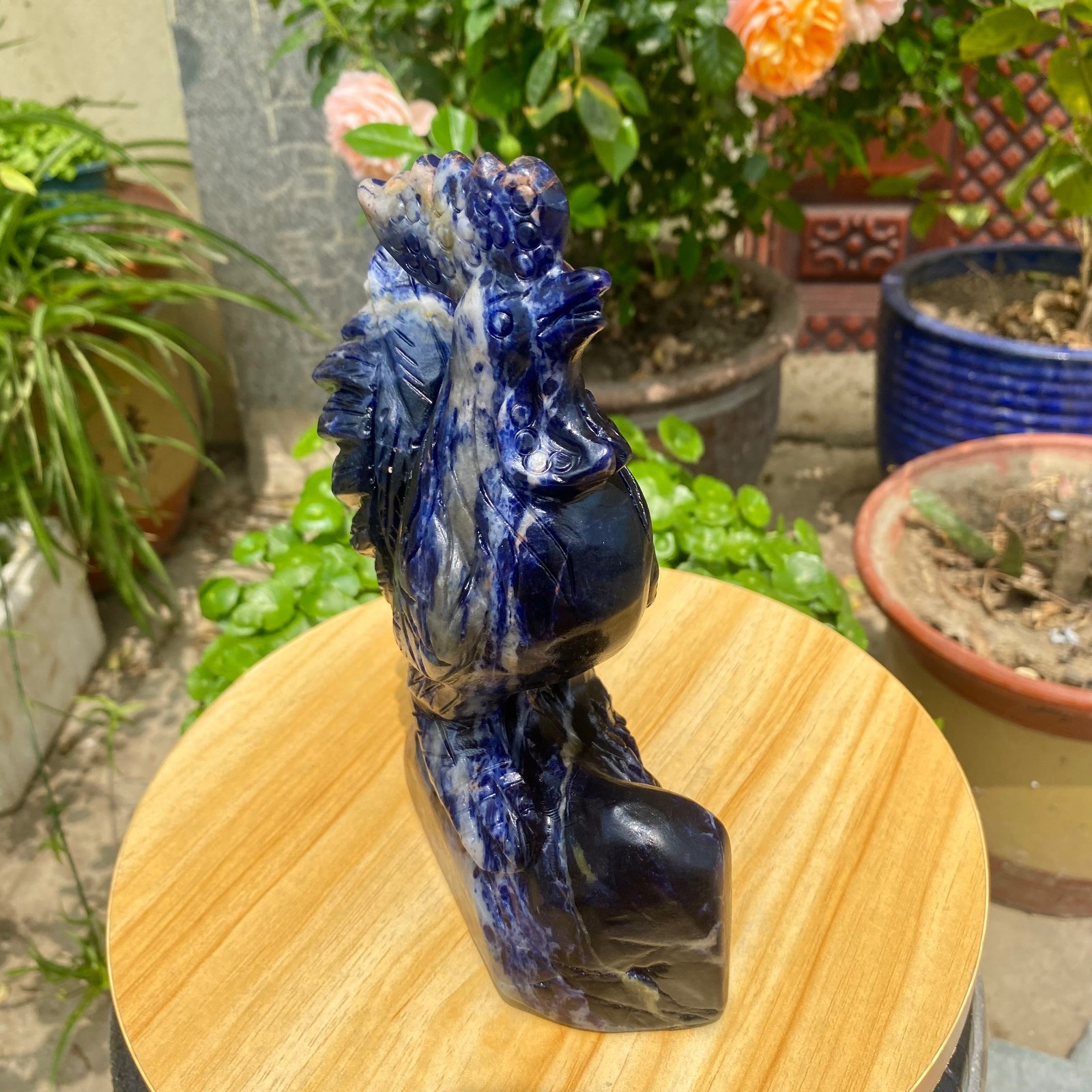 4.3LB Natural blue patterned stone carving rooster statue crystal Healing Stone